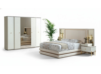 Ložnice set postel 2x noční stolky šatní skříň design nábytek 4 dílný. Béžový