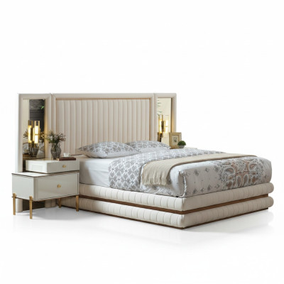 Modern Schlafzimmer Set Bett + 2x Nachttische Design Möbel 3 tlg. Beige