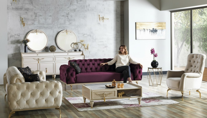 Designer Sofagarnitur 3+3+1 Sitzer Couch Polster Sitzgarnitur Set Chesterfield Neu