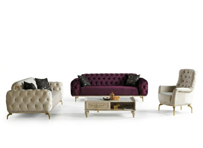 Designer Sofagarnitur 3+3+1 Sitzer Couch Polster Sitzgarnitur Set Chesterfield Neu