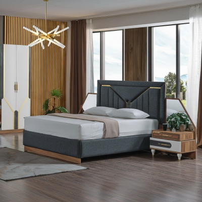 Luxus Schlafzimmer Set Bett + 2x Nachttische+Schrank Holz Komplettes Neu Modern