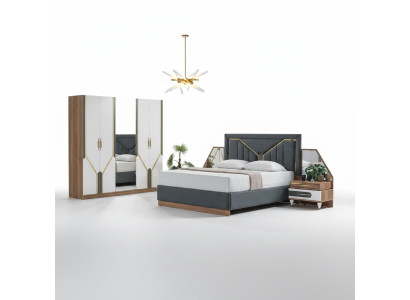 Luxus Schlafzimmer Set Bett + 2x Nachttische+Schrank Holz Komplettes Neu Modern