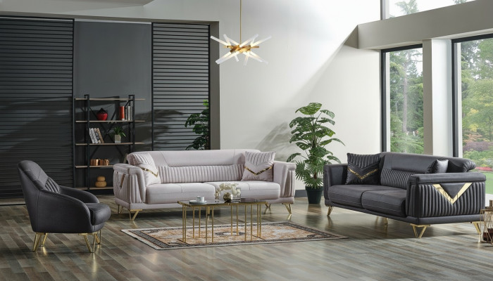 Sofagarnitur 3+3+1 Sitzer Textil Holz Sofa 3 Sitzer Modern Sessel Komplett Set Neu