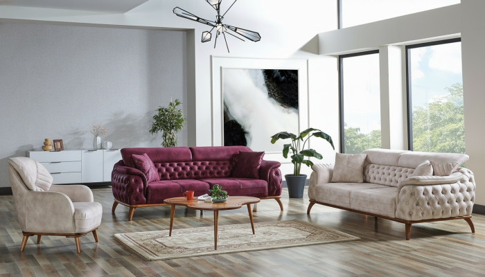 Sofagarnitur 3+3+1 Sitzer Chesterfield Modern Stil Garnitur Set 3tlg. Sofa Relax