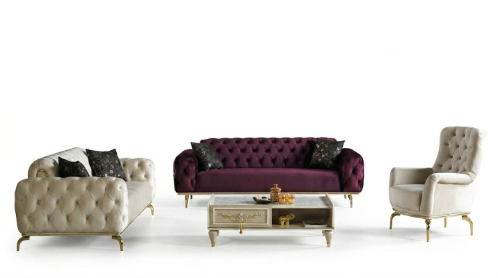 Sofagarnitur 3+3+1 Sitzer Chesterfield Modern Stil Garnitur Set 3tlg. Sofa Relax