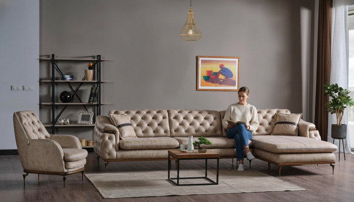 Luxus Wohnzimmer Set Sessel Ecksofa L Form Modern Set Chesterfield Komplett