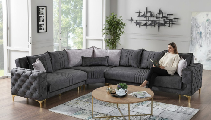 Grau Wohnzimmer Ecksofa L-Form Modern Chesterfield Neu Luxus Sofa