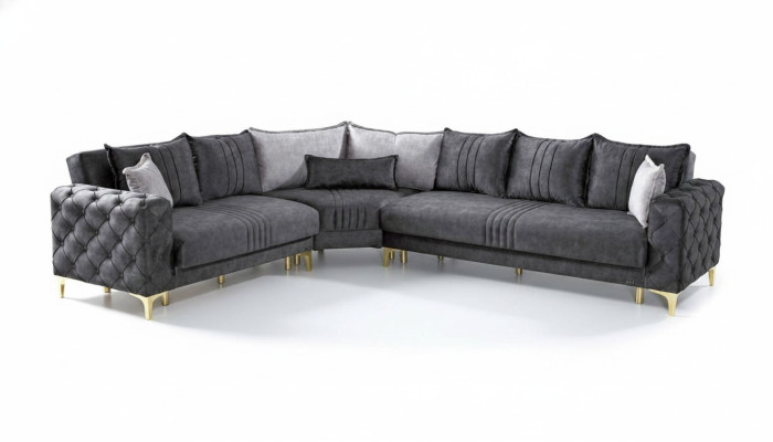 Grau Wohnzimmer Ecksofa L-Form Modern Chesterfield Neu Luxus Sofa