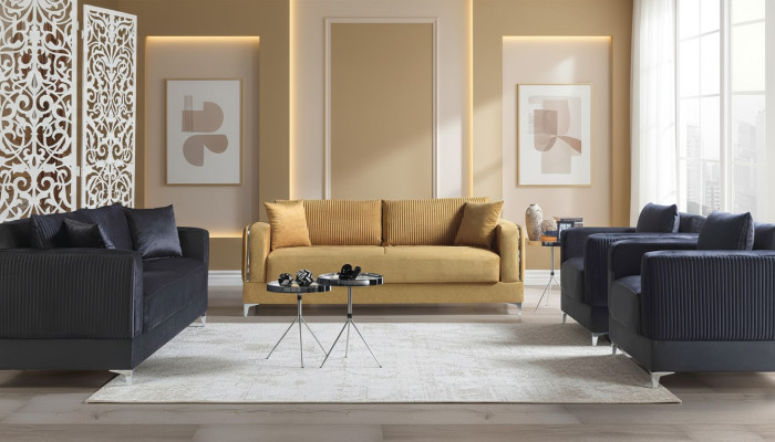 Sofagarnitur 3+2+1+1 Sitzer Textil Modern Komplett Sessel Sofa 3 Sitzer Luxus