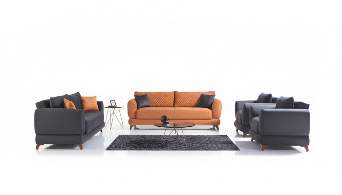 Sofagarnitur 3+2+1+1 Holz Wohnzimmer Luxus Sofa Modern Stoff Komplett