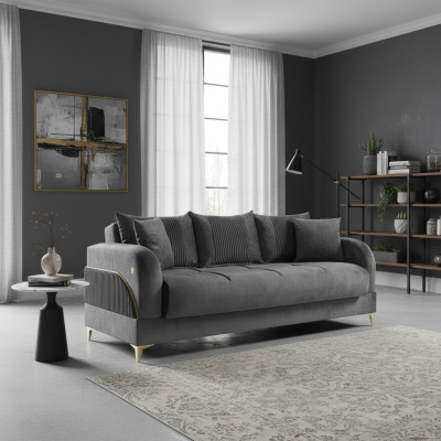 Graue Dreisitzer Couch Polster Möbel Couchen Stoff Sofas Textil mit Kissen