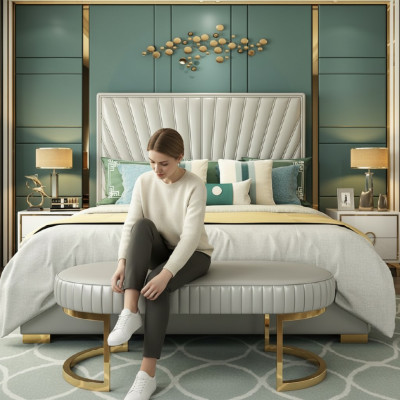 Dřevěná postel v designu dvojlůžka luxusního moderního hotelu s rámem pro ložnici nová.