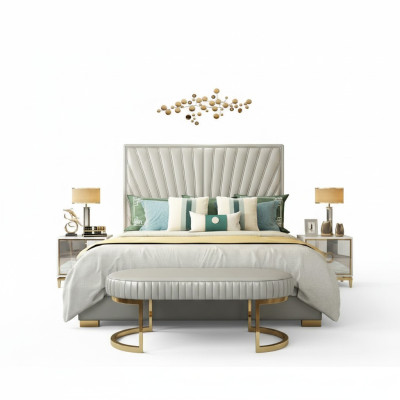 Dřevěná postel v designu dvojlůžka luxusního moderního hotelu s rámem pro ložnici nová.