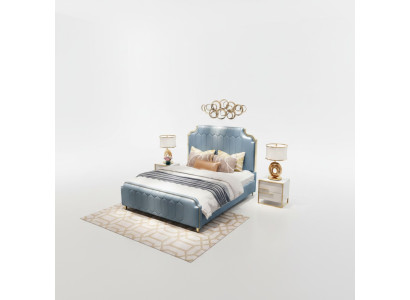Modern Bett Doppelbett Betten Holz Blau Stil Holz Schlafzimmer Neu