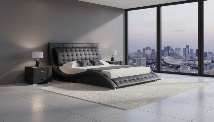 Bett Doppelbett Schwarz Polsterbett Schlafzimmer Modern 180x200