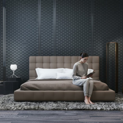 Moderní rám luxusní postel hotelu design šedé dvojlůžko