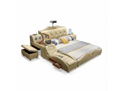 Design Bett Beige Hotel Polster 180x200 Multifunktion Regal Betten Neu