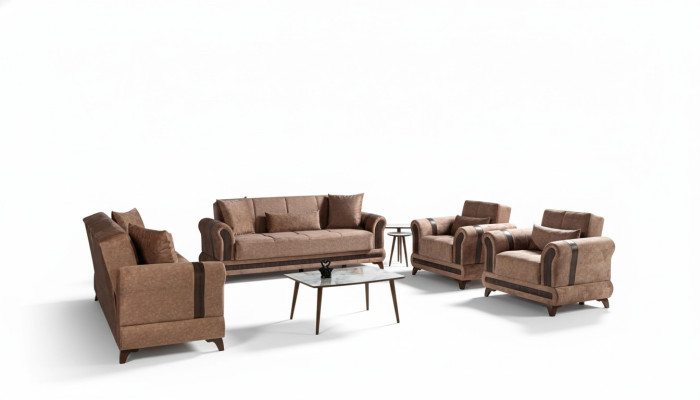 Sofagarnitur 3+2+1+1 Sitzer Wohnzimmer Set Textil Sofa Sessel Schlafsofa