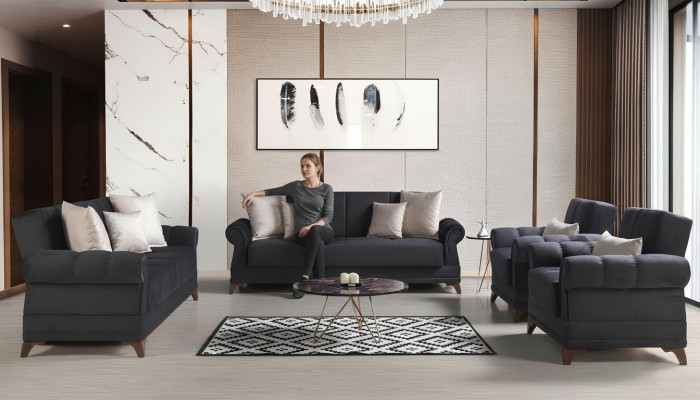 Sofa sestava 3+2+1+1 z textilu, moderní, kompletní 2x stolička, 3místná pohovka, luxusní.