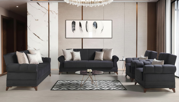 Sofa sestava 3+2+1+1 z textilu, moderní, kompletní 2x stolička, 3místná pohovka, luxusní.