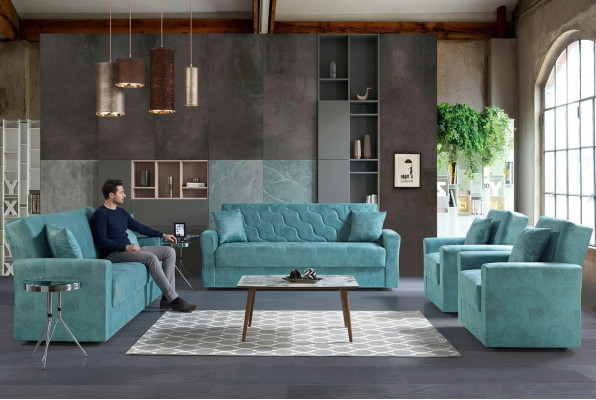 Sofagarnitur 3+2+1+1 Sitzer Textil Holz Sofa 3 Sitzer Modern Neu Sessel Komplett Set