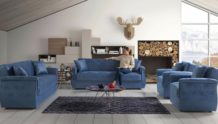 Sofagarnitur 3+2+1+1 Holz Wohnzimmer Luxus Sofa Modern Stoff Komplett Eu