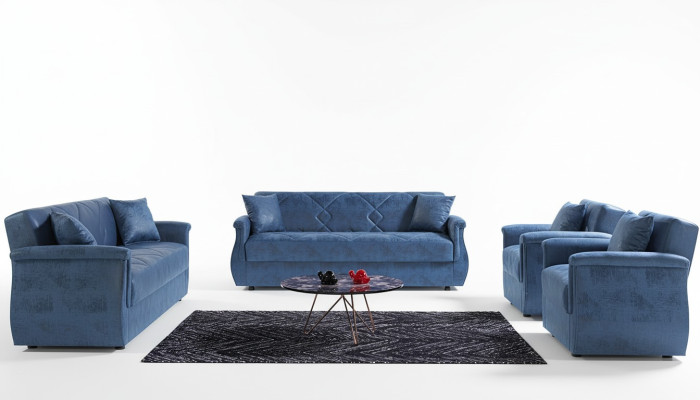 Sofagarnitur 3+2+1+1 Holz Wohnzimmer Luxus Sofa Modern Stoff Komplett Eu