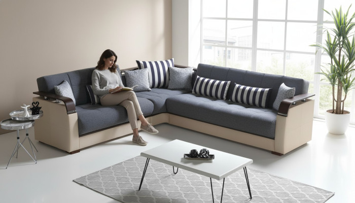Grau Wohnzimmer Ecksofa L-Form Modern Luxus Sofa Corner Sofa Eckgarnitur