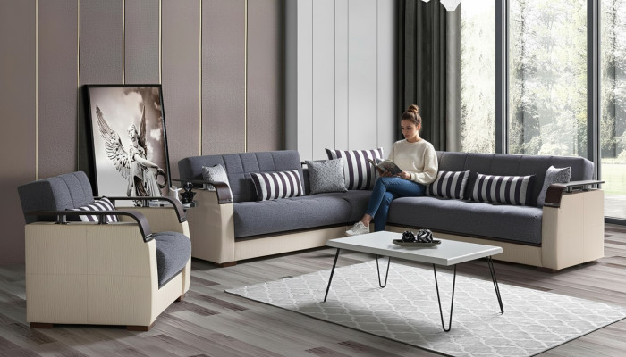 Rohová sedací souprava L tvaru + šedá židle Kompletní obývací pokoj set 2 kusy. Luxusní nábytek