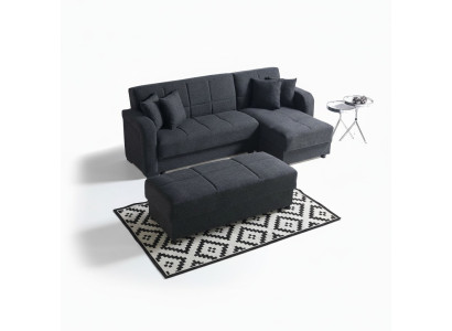 Ecksofa L-Form Hocker Schwarz Komplett Wohnzimmer Set 2tlg. Luxus Möbel