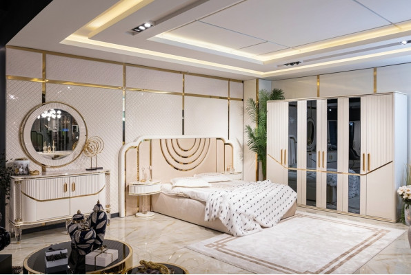 Ložnice luxusní postel 2x noční stolek šatní skříň komoda se zrcadlem 5 kusů