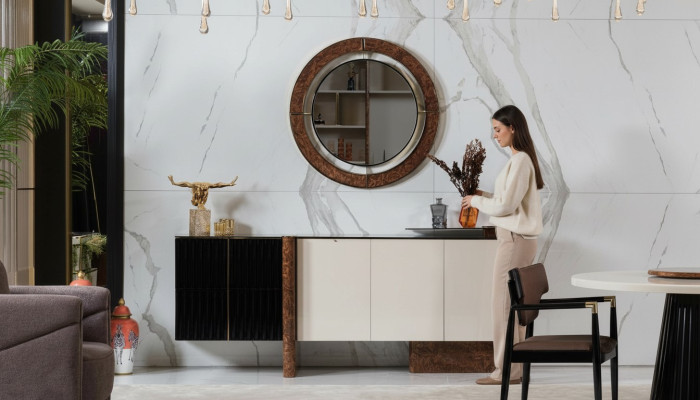 Sideboard Anrichte mit Spiegel Luxus Garnitur Kommode Holz Kommoden Klassische