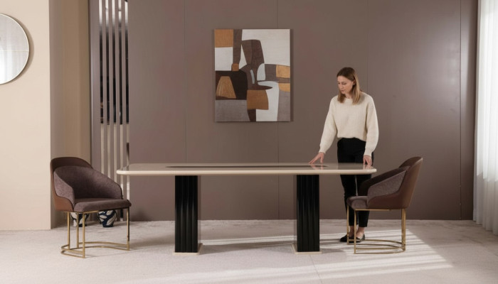 Jídelní stůl Set Luxus 4x židle + jídelní stůl s nábytkem Lehnstühle Moderní