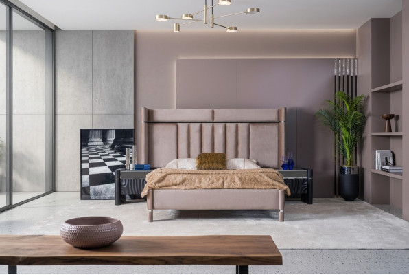 Luxus Schlafzimmer Set Bett + 2x Nachttische Holz Komplettes Modern Neu