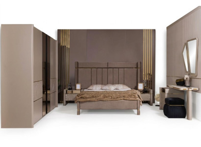 Schlafzimmer Set Bett 2x Nachttisch Kleiderschrank Schminktisch mit Spiegel 5tlg Neu