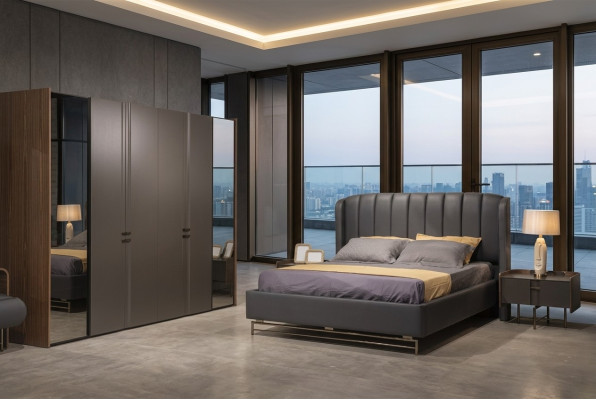 Schlafzimmer Set Bett 2x Nachttisch Kleiderschrank Schminktisch mit Spiegel 5tlg