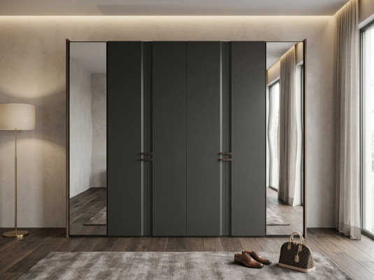 Moderner Kleiderschrank Luxus Schrank Holz Schränke Glas Taupe Schlafzimmer
