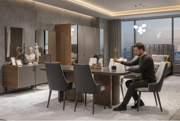 Jídelní sestava luxus 6x židlí jídelní stůl jídelní sestava garnitura s lehátkovými židlemi Moderní.