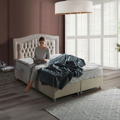 Návrh postele Luxus Beige čalouněné ložnice nábytek Chesterfield stříbrný.