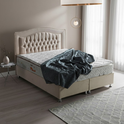 Návrh postele Luxus Beige čalouněné ložnice nábytek Chesterfield stříbrný.