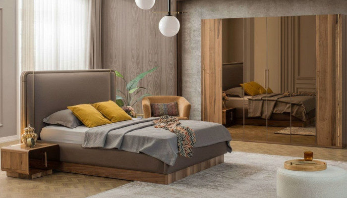 Luxus ložnice set postel + 2x noční stolky + skříň Dřevo Kompletní Moderní Nové