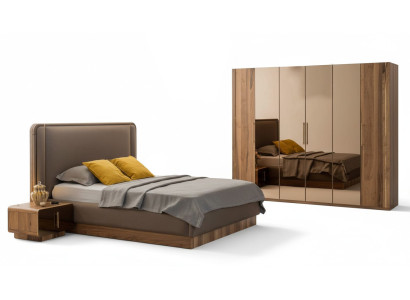 Luxus ložnice set postel + 2x noční stolky + skříň Dřevo Kompletní Moderní Nové