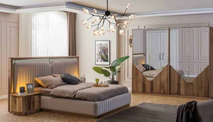 Luxus Ložnice set Postel + 2x Noční stolky + Šatní skříň Moderní Kompletní