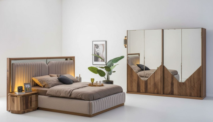 Luxus Ložnice set Postel + 2x Noční stolky + Šatní skříň Moderní Kompletní