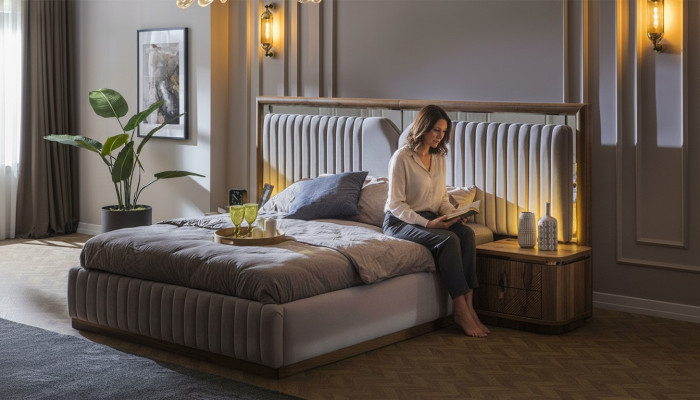 Luxus Schlafzimmer Set Bett + 2x Nachttische Holz Komplettes Moderne