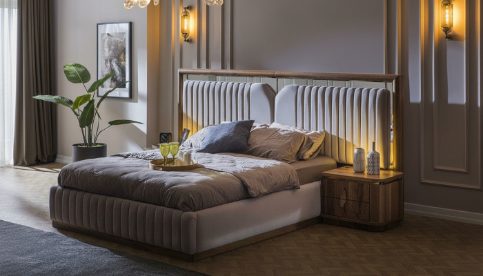 Luxus Schlafzimmer Set Bett + 2x Nachttische Holz Komplettes Moderne