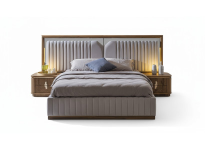 Luxus Schlafzimmer Set Bett + 2x Nachttische Holz Komplettes Moderne