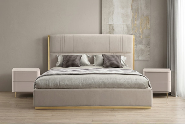 Schlafzimmer Set Bett Grau Metall Stoff Design Luxus 2x Nachttische 3tlg. Neu-