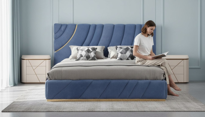 Schlafzimmer set Bett 2x Nachttische 3tlg. Blau neu Modern Komplett Luxus Möbel