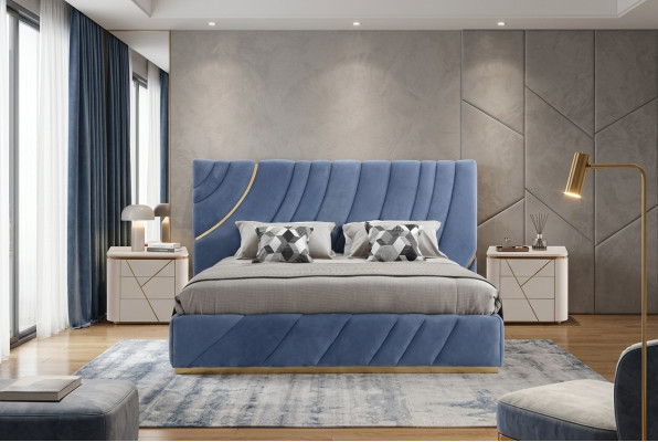 Schlafzimmer set Bett 2x Nachttische 3tlg. Blau neu Modern Komplett Luxus Möbel